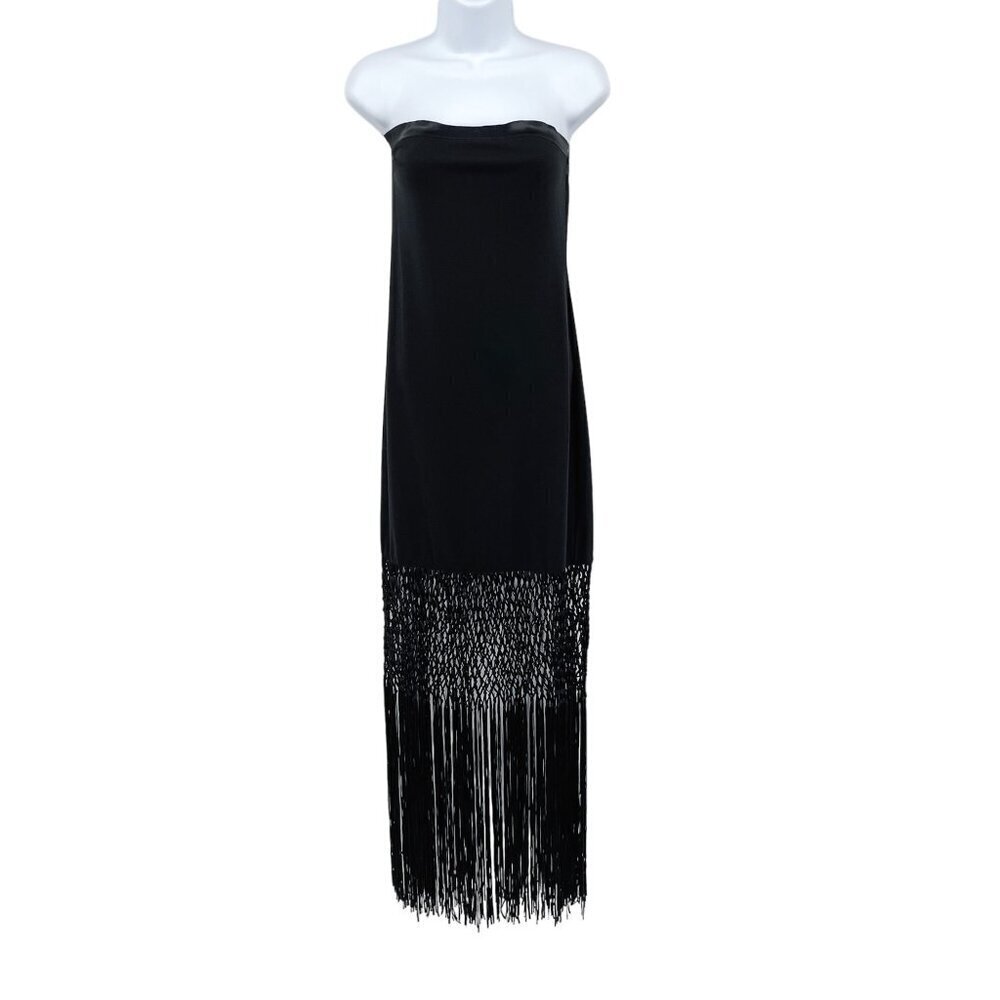 NEW Fashion Nova Farrah Crochet Tassel Fringe Maxi Dress Strapless Black Large - Picture 3 of 10